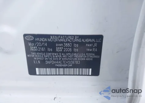 2014 Hyundai Elantra Se from USA, damaged, VIN 5NPDH4AE7EH509783
